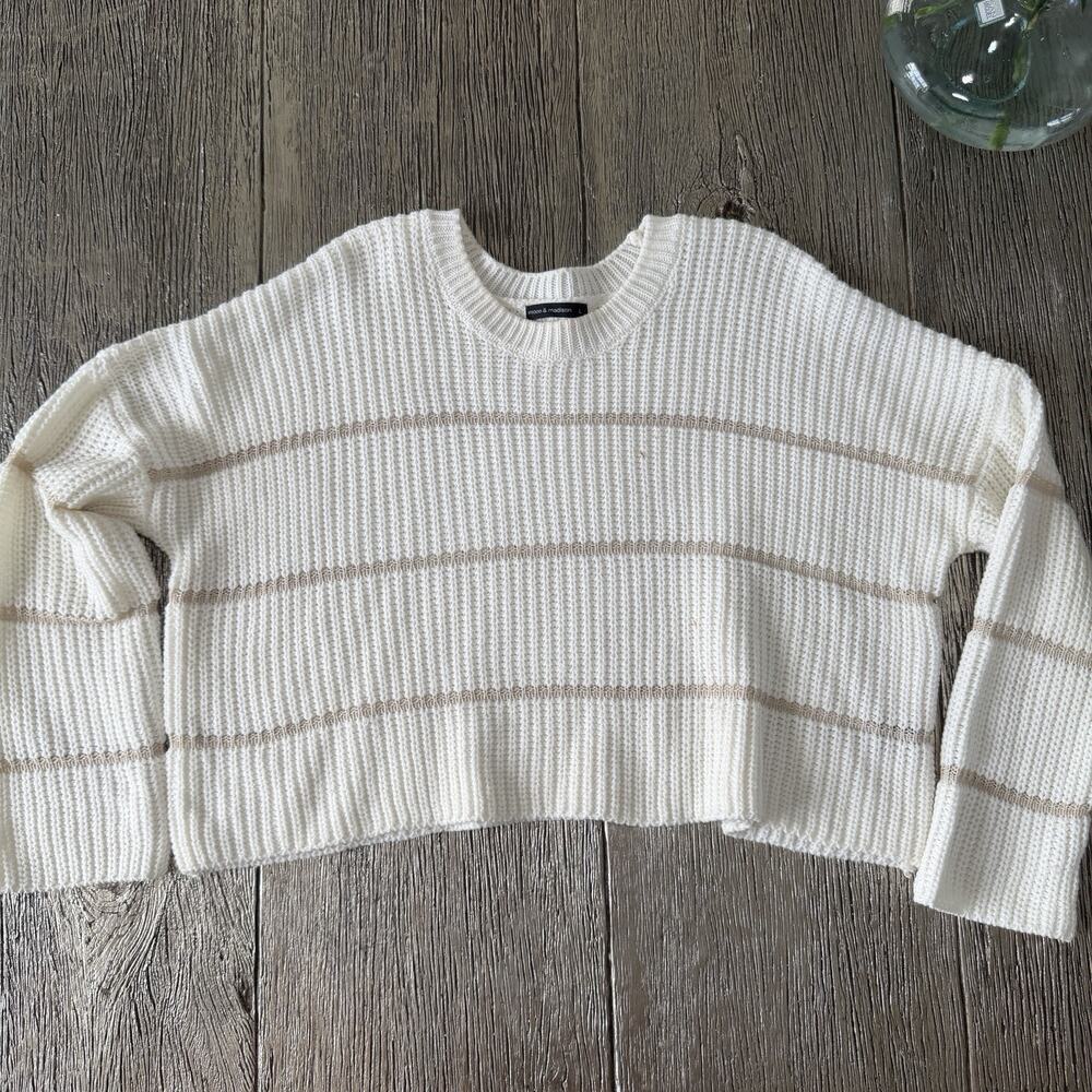 Moon & Madison Ivory Gray Cropped Oversized Sweater Size Large